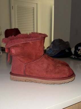 UGG Women's Mini Bailey Corduroy Bow Kiss Red Boots